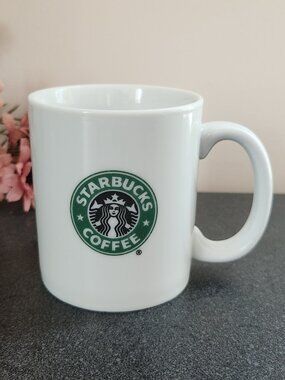Vintage Starbucks 2007 White Ceramic Coffee Mug Green Siren Logo 10 Oz